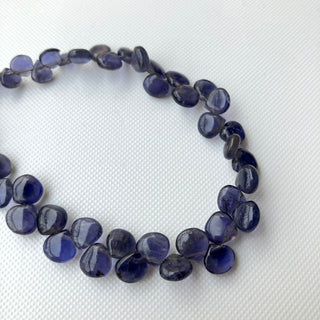 Natural Smooth Iolite Heart Shaped Briolette Beads, 6mm to 11mm Plain Iolite Blue Gemstone Beads, Sold As 8 Inch Strand, GDS2276/11