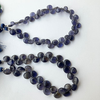 Natural Smooth Iolite Heart Shaped Briolette Beads, 6mm to 11mm Plain Iolite Blue Gemstone Beads, Sold As 8 Inch Strand, GDS2276/11