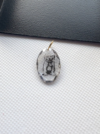 Drilled Oval Shape Lab Grown Dog Portrait Diamond, 2.07 cts Rose Cut Unique Engraved Diamond For Jewelry, Pet Memorial Diamond Jewelry, LG39