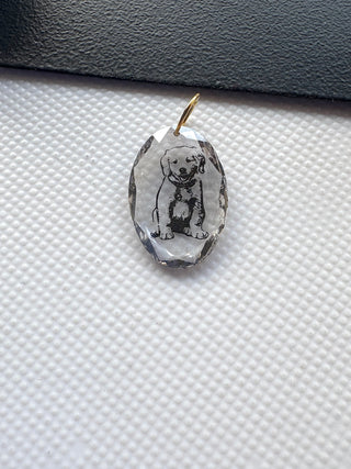 Drilled Oval Shape Lab Grown Dog Portrait Diamond, 2.07 cts Rose Cut Unique Engraved Diamond For Jewelry, Pet Memorial Diamond Jewelry, LG39