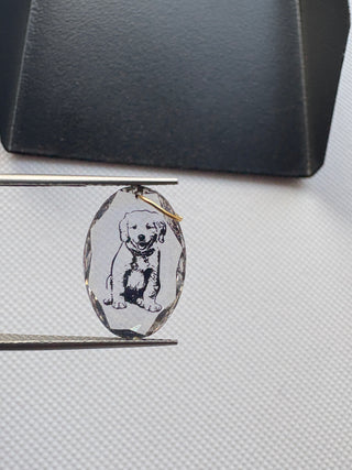 Drilled Oval Shape Lab Grown Dog Portrait Diamond, 2.07 cts Rose Cut Unique Engraved Diamond For Jewelry, Pet Memorial Diamond Jewelry, LG39