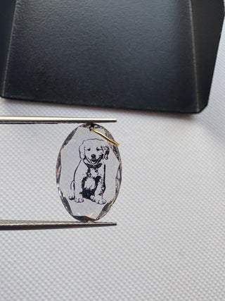 Drilled Oval Shape Lab Grown Dog Portrait Diamond, 2.07 cts Rose Cut Unique Engraved Diamond For Jewelry, Pet Memorial Diamond Jewelry, LG39
