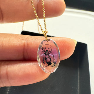 Drilled Oval Shape Lab Grown Dog Portrait Diamond, 2.07 cts Rose Cut Unique Engraved Diamond For Jewelry, Pet Memorial Diamond Jewelry, LG39