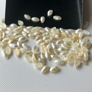20 Pieces 6x3mm Natural Fresh Water White Pearl Marquise Shaped Gemstones Flat Back Cabochons, White Pearl Gemstone For Jewelry, GDS1227/6