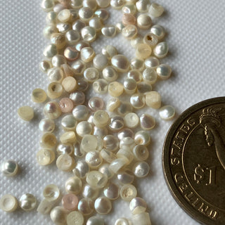 20 Pieces Natural Fresh Water Round White Pearls, 3mm/4mm White Pearl Flat Back Gemstone Cabochons For Jewelry, GDS1227/2