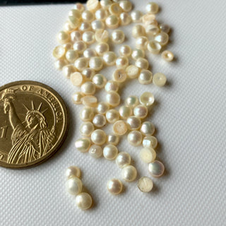 20 Pieces Natural Fresh Water Round White Pearls, 3mm/4mm White Pearl Flat Back Gemstone Cabochons For Jewelry, GDS1227/2