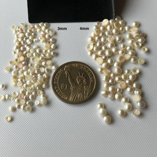 20 Pieces Natural Fresh Water Round White Pearls, 3mm/4mm White Pearl Flat Back Gemstone Cabochons For Jewelry, GDS1227/2