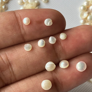 20 Pieces Natural Fresh Water Round White Pearls, 3mm/4mm White Pearl Flat Back Gemstone Cabochons For Jewelry, GDS1227/2