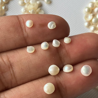 20 Pieces Natural Fresh Water Round White Pearls, 3mm/4mm White Pearl Flat Back Gemstone Cabochons For Jewelry, GDS1227/2