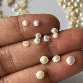 20 Pieces Natural Fresh Water Round White Pearls, 3mm/4mm White Pearl Flat Back Gemstone Cabochons For Jewelry, GDS1227/2