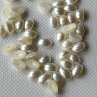 5x3mm/6x4mm/8x6mm Oval Shaped Fresh Water White Pearls Flat Back Cabochons For Jewelry Making, Calibrated Oval Pearls, GDS1227/3