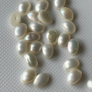 5x3mm/6x4mm/8x6mm Oval Shaped Fresh Water White Pearls Flat Back Cabochons For Jewelry Making, Calibrated Oval Pearls, GDS1227/3