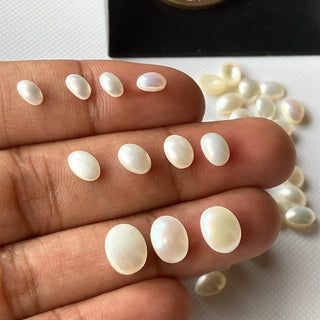 5x3mm/6x4mm/8x6mm Oval Shaped Fresh Water White Pearls Flat Back Cabochons For Jewelry Making, Calibrated Oval Pearls, GDS1227/3