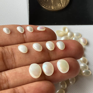 5x3mm/6x4mm/8x6mm Oval Shaped Fresh Water White Pearls Flat Back Cabochons For Jewelry Making, Calibrated Oval Pearls, GDS1227/3