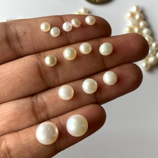 4mm/5mm/6mm/8mm Natural Fresh Water White Round Button Pearls Cabochons, 10 Pieces/20 Pieces White Pearl Gemstone For Jewelry, GDS1227/1