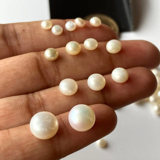 4mm/5mm/6mm/8mm Natural Fresh Water White Round Button Pearls Cabochons, 10 Pieces/20 Pieces White Pearl Gemstone For Jewelry, GDS1227/1