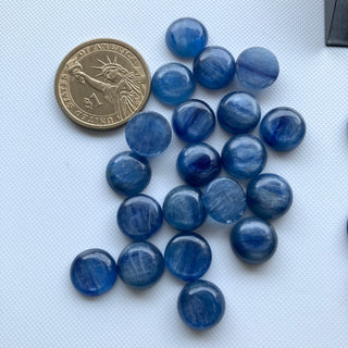 2 Pieces 12mm/14mm/16mm Round Shaped Natural Dark Blue Kyanite Gemstone Loose Cabochons, Smooth Flat Back Blue Kyanite Jewelry, GDS2274/3