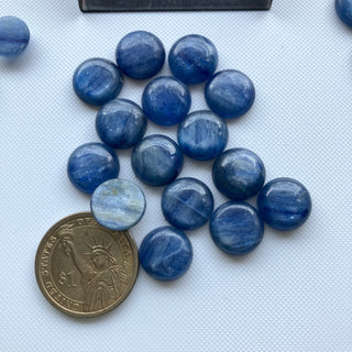 2 Pieces 12mm/14mm/16mm Round Shaped Natural Dark Blue Kyanite Gemstone Loose Cabochons, Smooth Flat Back Blue Kyanite Jewelry, GDS2274/3