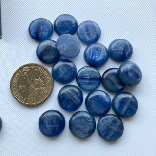 2 Pieces 12mm/14mm/16mm Round Shaped Natural Dark Blue Kyanite Gemstone Loose Cabochons, Smooth Flat Back Blue Kyanite Jewelry, GDS2274/3