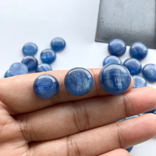 2 Pieces 12mm/14mm/16mm Round Shaped Natural Dark Blue Kyanite Gemstone Loose Cabochons, Smooth Flat Back Blue Kyanite Jewelry, GDS2274/3