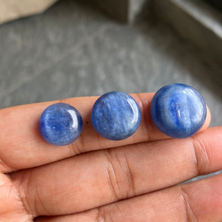 2 Pieces 12mm/14mm/16mm Round Shaped Natural Dark Blue Kyanite Gemstone Loose Cabochons, Smooth Flat Back Blue Kyanite Jewelry, GDS2274/3