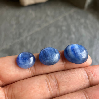 2 Pieces 12mm/14mm/16mm Round Shaped Natural Dark Blue Kyanite Gemstone Loose Cabochons, Smooth Flat Back Blue Kyanite Jewelry, GDS2274/3