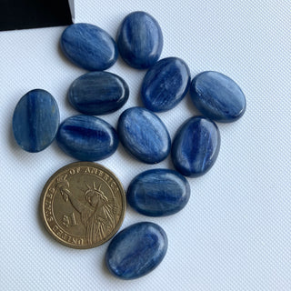 2 Pieces 18x13mm/20x15mm Oval Shaped Natural Blue Kyanite Gemstone Loose Cabochons, Smooth Flat Back Blue Kyanite For Jewelry, GDS2274/4