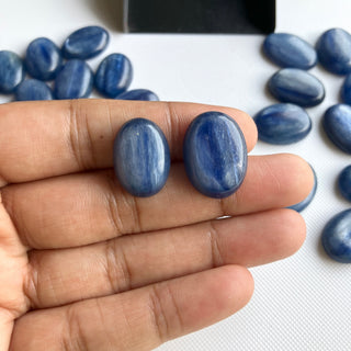 2 Pieces 18x13mm/20x15mm Oval Shaped Natural Blue Kyanite Gemstone Loose Cabochons, Smooth Flat Back Blue Kyanite For Jewelry, GDS2274/4