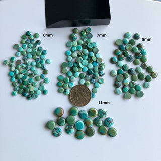 10 Pieces 6mm/7mm/9mm/11mm Natural Tibetan Turquoise Round Shaped Gemstone Flat Back Smooth Cabochons For Jewelry Making, GDS2274