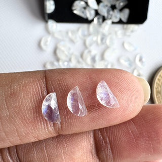 10 Pieces 6x3mm Flashy Blue Half Moon Shaped Natural Rainbow Moonstone Faceted Rose Cut Cabochon Gemstone, GDS2284/2