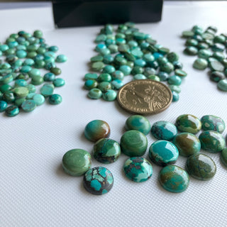 10 Pieces 6mm/7mm/9mm/11mm Natural Tibetan Turquoise Round Shaped Gemstone Flat Back Smooth Cabochons For Jewelry Making, GDS2274