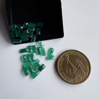 10 Pieces 6x3mm Natural Green Onyx Rectangle Shaped Rose Cut Faceted Loose Gemstones Flat Back Cabochon, GDS2284/1