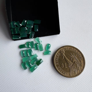 10 Pieces 6x3mm Natural Green Onyx Rectangle Shaped Rose Cut Faceted Loose Gemstones Flat Back Cabochon, GDS2284/1