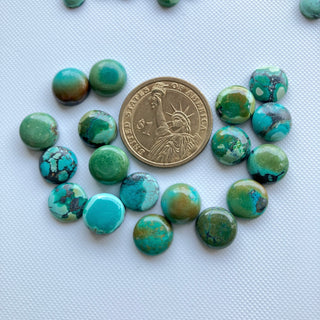 10 Pieces 6mm/7mm/9mm/11mm Natural Tibetan Turquoise Round Shaped Gemstone Flat Back Smooth Cabochons For Jewelry Making, GDS2274