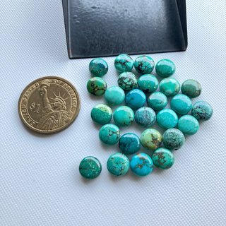 6 Pieces 9mm Natural Tibetan Turquoise Round Shaped Gemstone, Button Shaped Turquoise Smooth Gemstone Cabochons For Jewelry, GDS2274/1