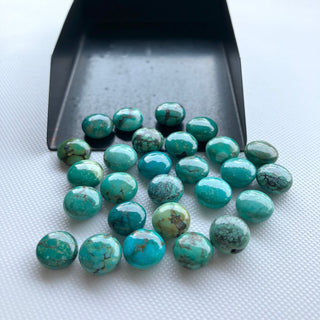 6 Pieces 9mm Natural Tibetan Turquoise Round Shaped Gemstone, Button Shaped Turquoise Smooth Gemstone Cabochons For Jewelry, GDS2274/1