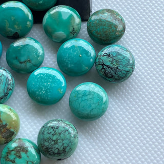 6 Pieces 9mm Natural Tibetan Turquoise Round Shaped Gemstone, Button Shaped Turquoise Smooth Gemstone Cabochons For Jewelry, GDS2274/1