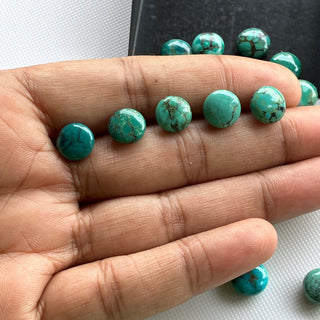 6 Pieces 9mm Natural Tibetan Turquoise Round Shaped Gemstone, Button Shaped Turquoise Smooth Gemstone Cabochons For Jewelry, GDS2274/1