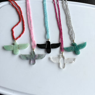 Soaring Phoenix Bird Pendant Necklace, Coral Beaded Statement Necklace - Boho Style Necklace Pendant for Women - Gift for Her