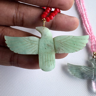 Soaring Phoenix Bird Pendant Necklace, Coral Beaded Statement Necklace - Boho Style Necklace Pendant for Women - Gift for Her