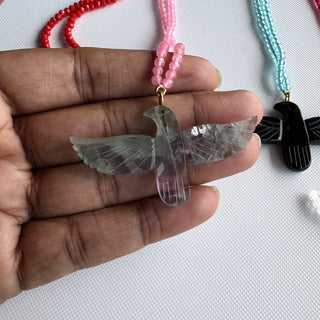 Soaring Phoenix Bird Pendant Necklace, Coral Beaded Statement Necklace - Boho Style Necklace Pendant for Women - Gift for Her