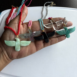 Soaring Phoenix Bird Pendant Necklace, Coral Beaded Statement Necklace - Boho Style Necklace Pendant for Women - Gift for Her