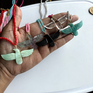 Soaring Phoenix Bird Pendant Necklace, Coral Beaded Statement Necklace - Boho Style Necklace Pendant for Women - Gift for Her