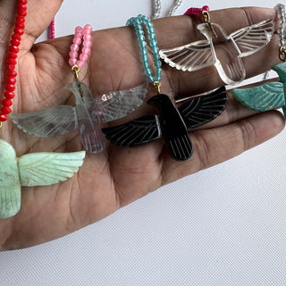 Soaring Phoenix Bird Pendant Necklace, Coral Beaded Statement Necklace - Boho Style Necklace Pendant for Women - Gift for Her