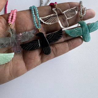 Soaring Phoenix Bird Pendant Necklace, Coral Beaded Statement Necklace - Boho Style Necklace Pendant for Women - Gift for Her