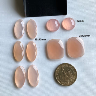 2 Pieces 17mm/25x13mm/25x20mm Each Rose Chalcedony Mixed Shaped Faceted Loose Rose Cut Gemstone Cabochon For Making Jewelry, GDS2274/7