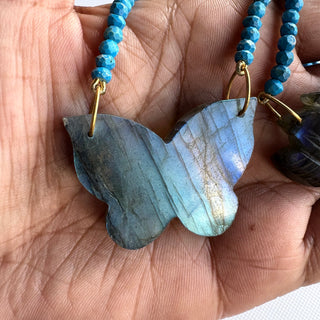 Lotus/Hamsa Hand/Butterfly Pendant Necklace, Hand Carved Labradorite Beaded Statement Necklace - Boho Style Necklace Pendant for Women