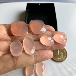 2 Pieces 17mm/25x13mm/25x20mm Each Rose Chalcedony Mixed Shaped Faceted Loose Rose Cut Gemstone Cabochon For Making Jewelry, GDS2274/7