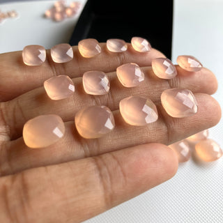 4 Pieces 7mm/8mm/10mm Each Rose Chalcedony Light Pink Cushion Shaped Faceted Loose Gemstones, Pink Chalcedony For Making Jewelry, GDS2274/8