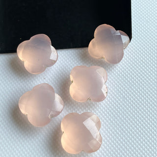 1 Piece 12mm Rose Chalcedony Light Pink Four Clover Shaped Faceted Rose Cut Loose Gemstone Cabochons For Making Jewelry, GDS2274/10